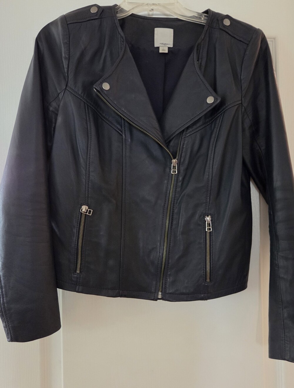 Women's Navy Leather Moto Jacket